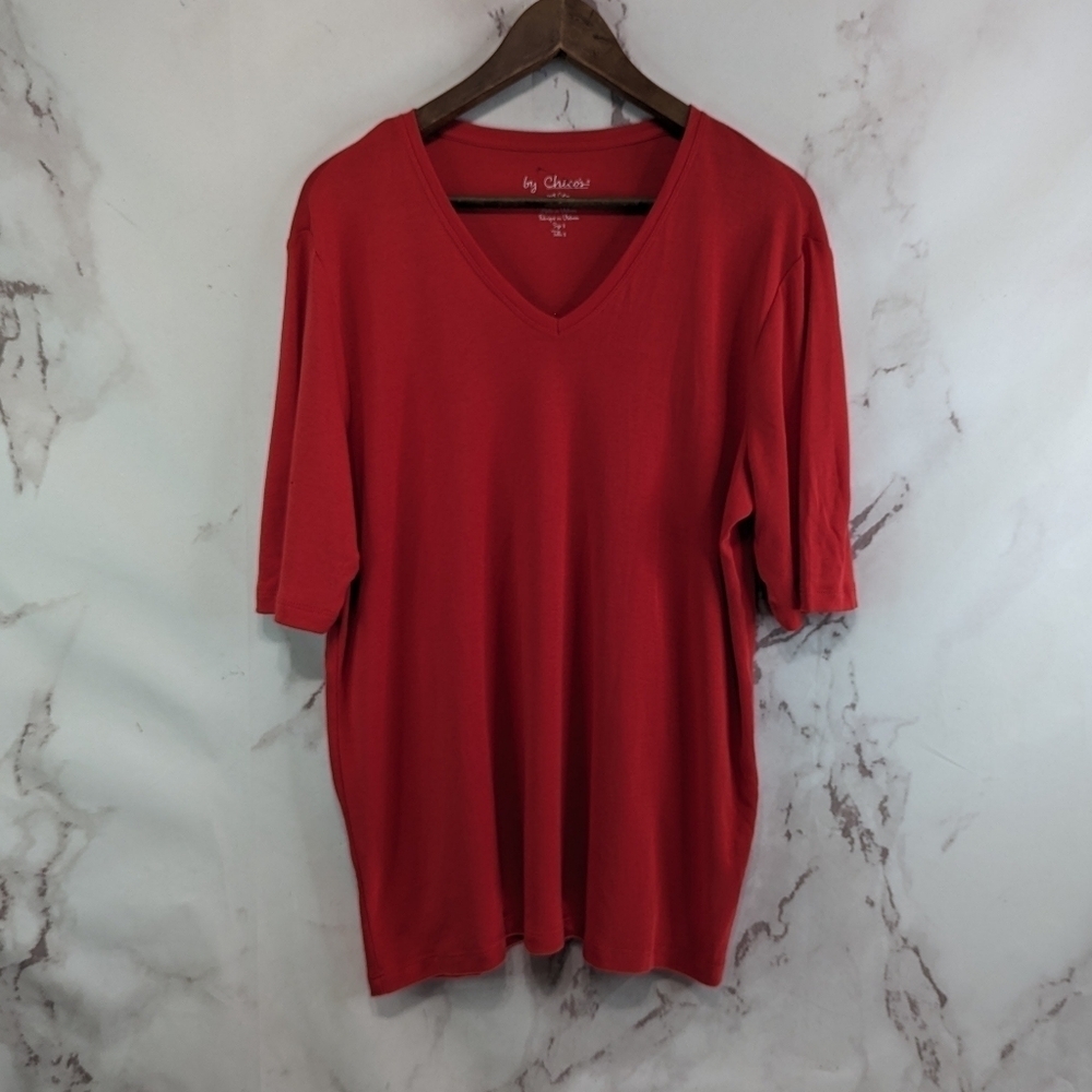 Chicos T Shirt Womens 3 XL Red Short Sleeve Top Ultimate Tee V Neck Stretch